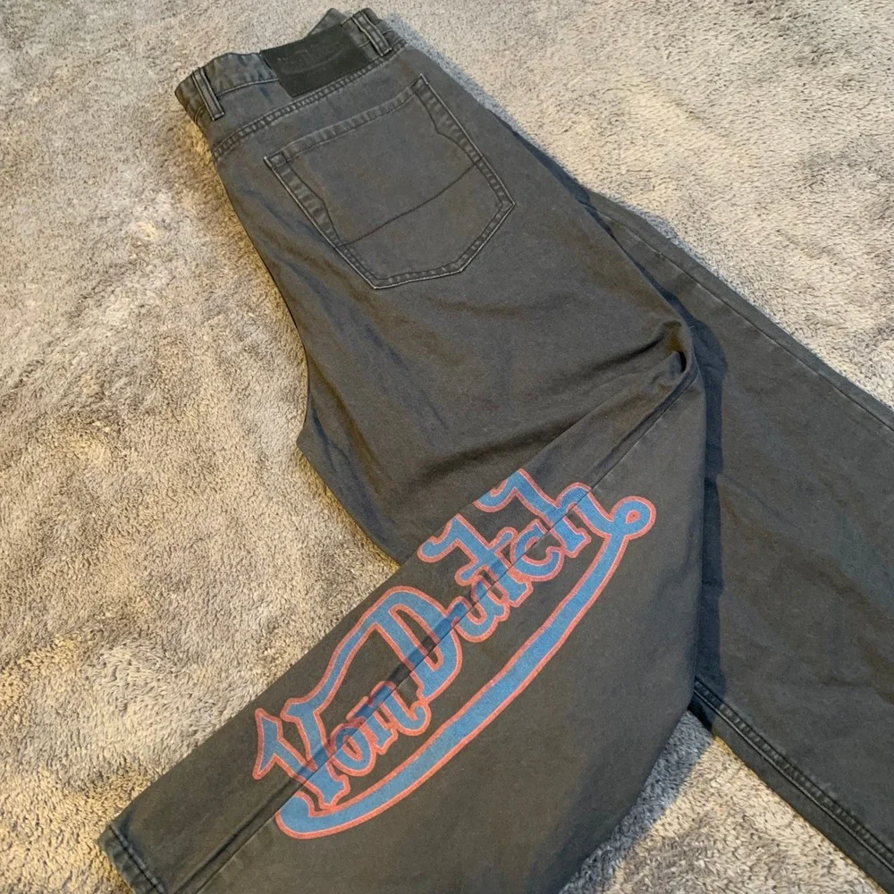 Von Dutch Mens Wide Leg Skate Pants Grey Canvas Baggy Logo Y2K New 36x31